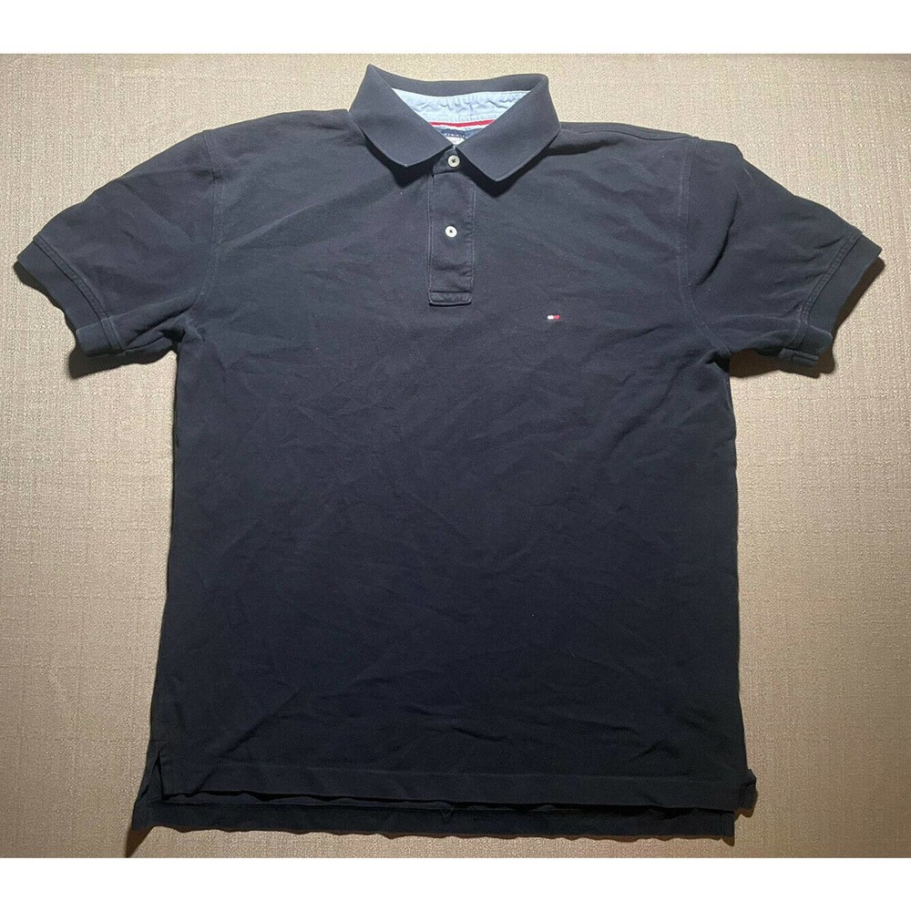 Tommy Hilfiger Mens XL Polo Black 40’s TWO PLY COTTON Embroidered Logo RARE